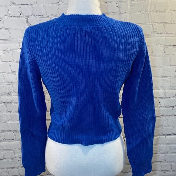 FOREVER 21 NWOT Sweater Cropped Bright Blue With Japanese Writing-Small - Picture 3 of 3